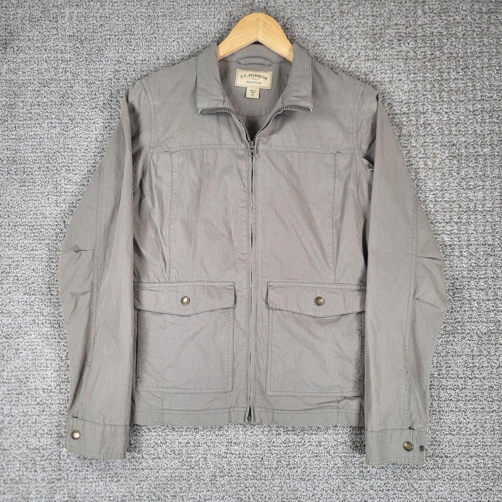 C.C. Filson Women's Beige Cotton Blend Full Zip Utility‎ Jacket Twill Khaki